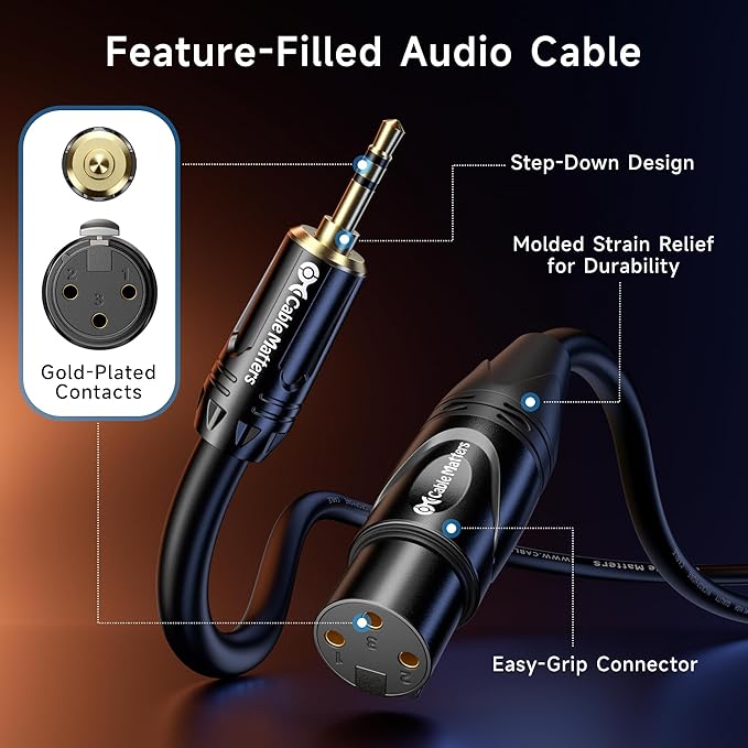 Cable Matters Unbalanced Short 3.5mm to XLR Cable - 3ft, Male to Female, 1/8 Inch to XLR Cable