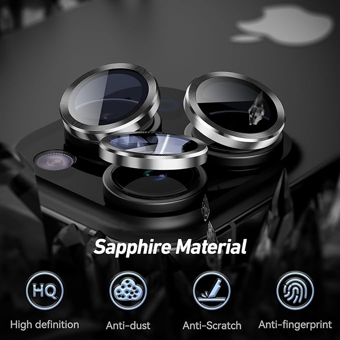 Jeluse Camera Lens Protector for iPhone 17 Pro Max/17 Pro/16 Pro Max/16 Pro/15 Pro Max/15 Pro/14 Pro Max/14 Pro, 9H Tempered Glass Screen Protector Cover Alignment Kit Metal Individual Ring