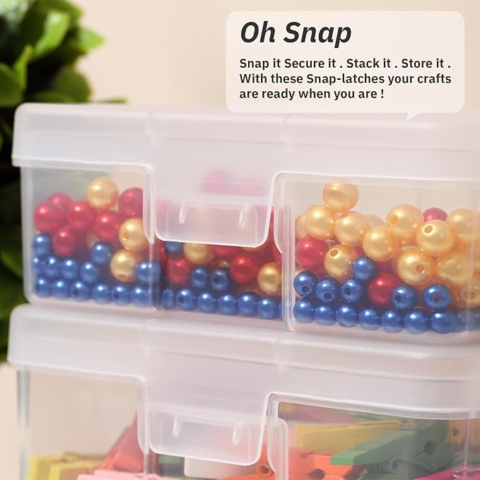 novelinks Small Plastic Storage Box Containers with Latching Lids - Craft Organizers and Storage Stackable Storage Organizer Pencil Crayon Box (18 Pack Small -Clear)
