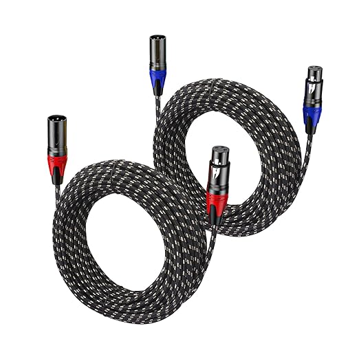 XLR Cable 25ft 2 Packs - Premium Balanced Microphone Cable with 3-Pin XLR Male to Female Mic Speaker Cable, Black and White Grid Layer, Pure Copper and Plated Conductors