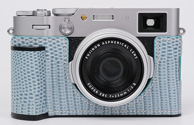 Camera Case for Fujifilm X100VI, Genuine Leather Camera Half Case for Fujifilm X100VI - Top Layer Cowhide Body Metal Base Plate Hand Shank 3-in-1 Design (Blue1)