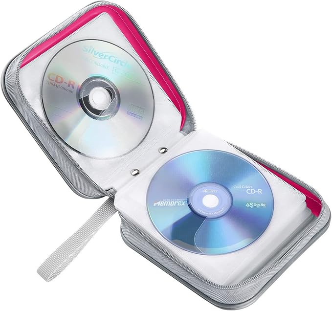 CD Case, 40 Capacity CD/DVD Case Holders Wallet Hard Plastic DVD Disc Cases Storage Binder for Car Home Office Travel (Hot Pink)