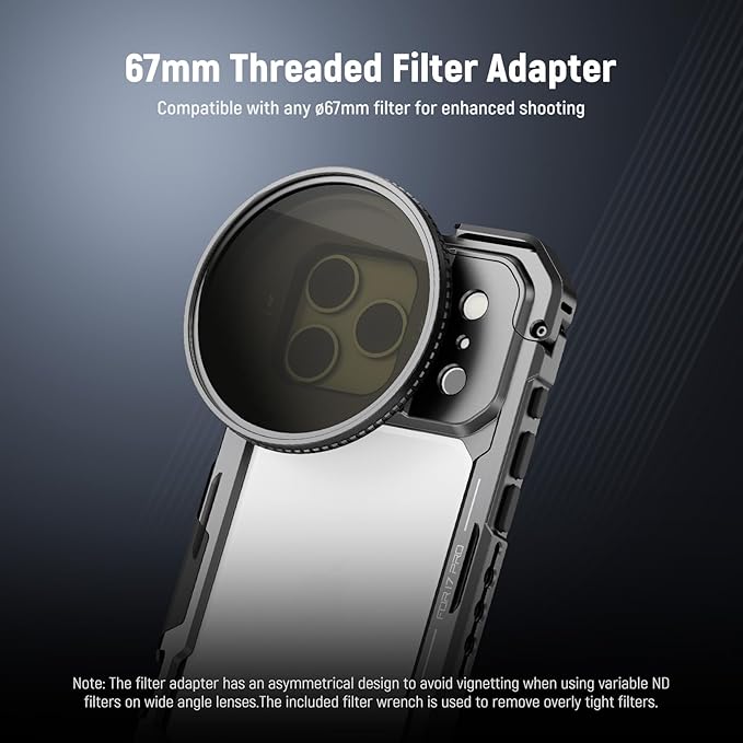 NEEWER 17 Pro Cage, Quick Release Video Rig Phone Stabilizer Compatible with iPhone 17 Pro with 67mm Filter Ring, 17mm Lens Backplate, T Mount Adapter Compatible with Moment, Black, PA143