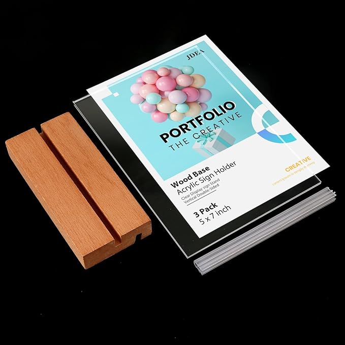 JDEA Acrylic Sign Holder with Wood Base 8.5x11 Inch Vertical and Slant Displays (2 Pack 8.5*11")