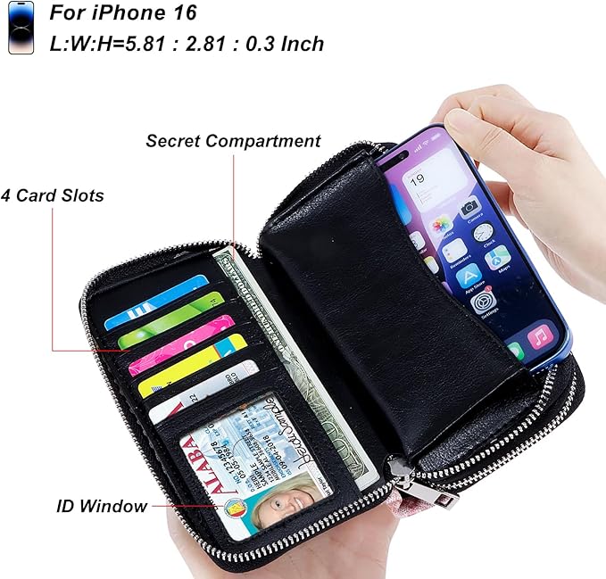 Cellphone Wallet for Women Dual Zipper Long Purse with Removable Wristlet