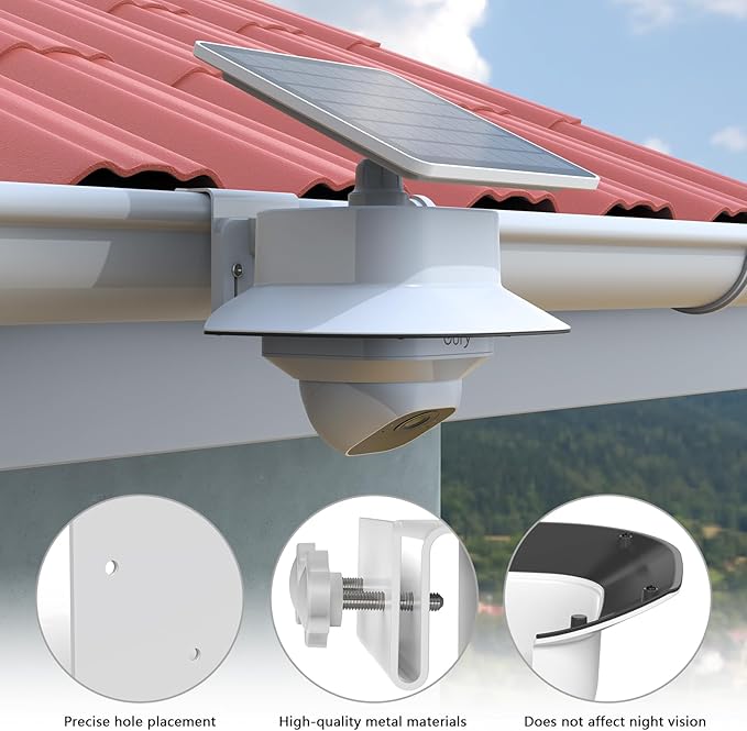 HOLACA Rain Shade Cover & Gutter Mount Compatible with Eufy Security SoloCam E30/E42 Eufy Security 4G LTE Cam S330 Solar Security Camera（1 Pcak）
