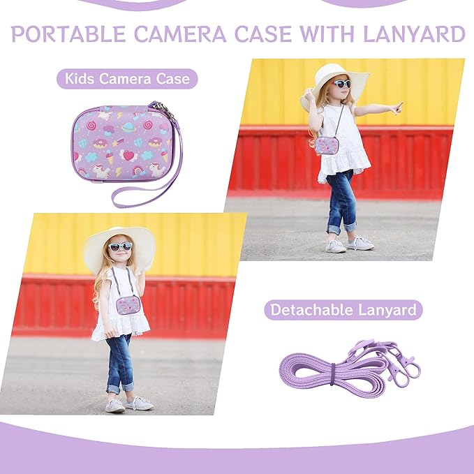 Leayjeen Kids Camera Case Compatible with Goopow/Dwfit/Slothcloud/Colofree/KIZJORYA Kids Camera Toys and Children Digital Video Camera,Best Christmas and birthday gifts-Purple Unicorn(Case Only)