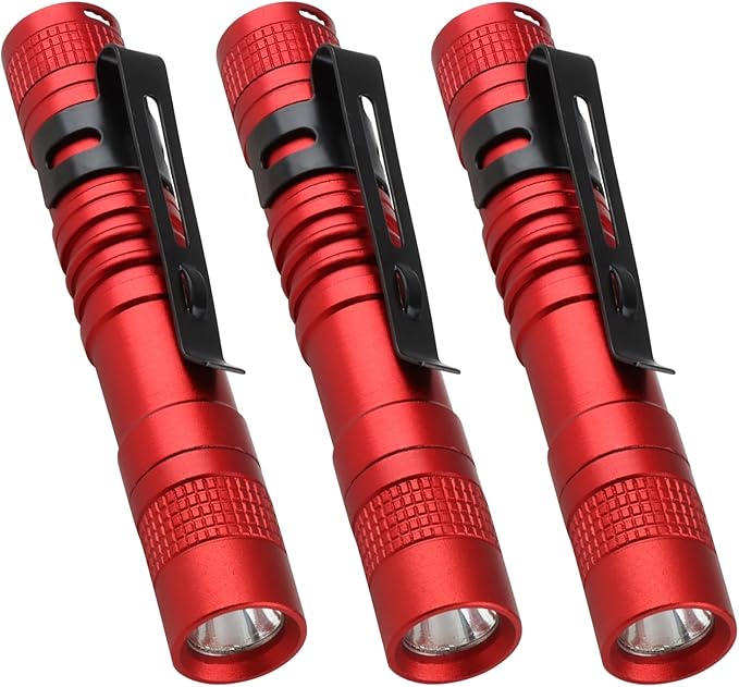 Mini Flashlight, AAA Small Pen Light with Clip, Portable 500lm Pocket Pen Flashlight for Inspection Repair Outdoor Emergency (3 Pack, Red, 3.5")