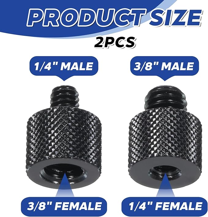2pcs 1/4 to 3/8 & 3/8 to 1/4 Camera Tripod Adapter Tripod Screw Adapter 1/4 Male to 3/8 Female and 3/8 Male to 1/4 Female Adapters Set for Camera Monitor Tripods Microphone Mic Stand Mount