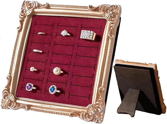 Jewelry Display Stand Vintage Ring Holder Box Earring Tray Retro Picture Frame Style Ring OrganizerJewelry Frame with Velvet