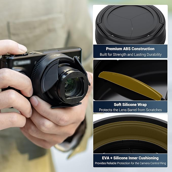 PowerShot SX740 HS Auto Open and Close Lens Cap Cover for Canon PowerShot SX740 HS Digital Camera Accessories, Automatic Lens Protective Protector Cap with EVA & Silicone Interior, No Vignetting