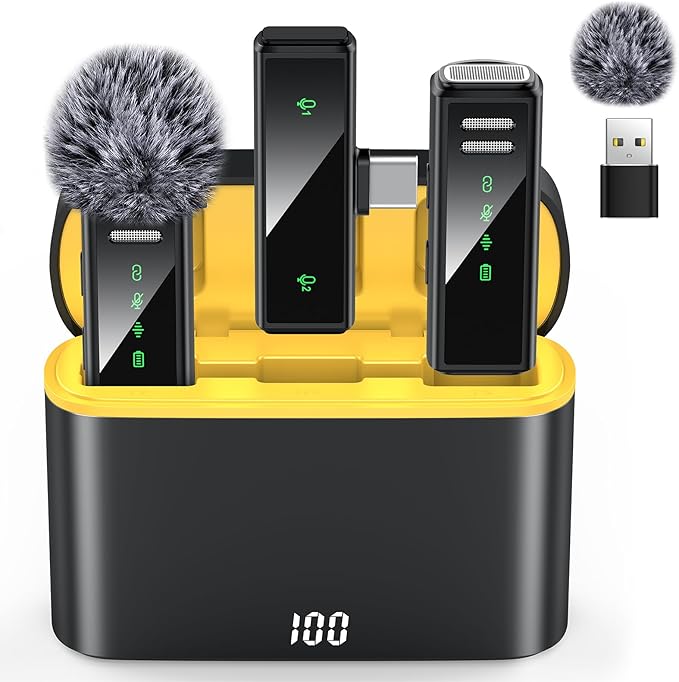 Wireless Lavalier Microphone for iPhone, Android, PC, Laptop - USB C Mini Microphone with Noise Cancellation for Video Recording, Vlog, YouTube, TikTok (USB C + Charging Case)