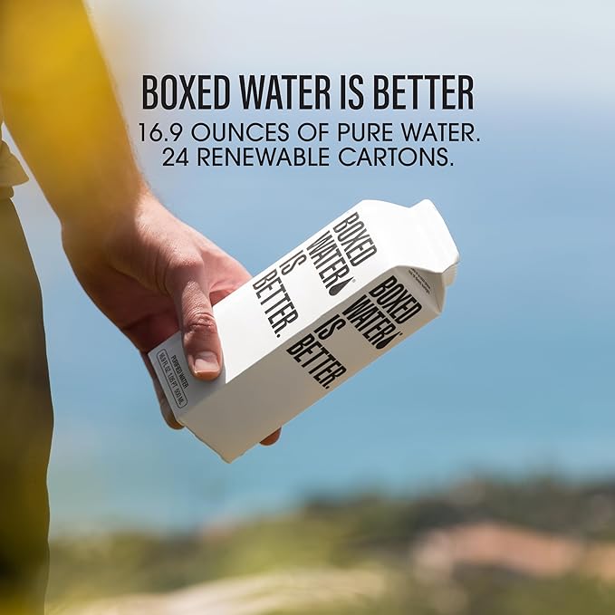 Boxed Water 16.9 oz. (24 Pack) – A Sustainable Alternative — Better Than Premium Plastic Bottles — Purified Drinking Water in Plant-Based Cartons – BPA-Free, Refillable & Recyclable Cartons