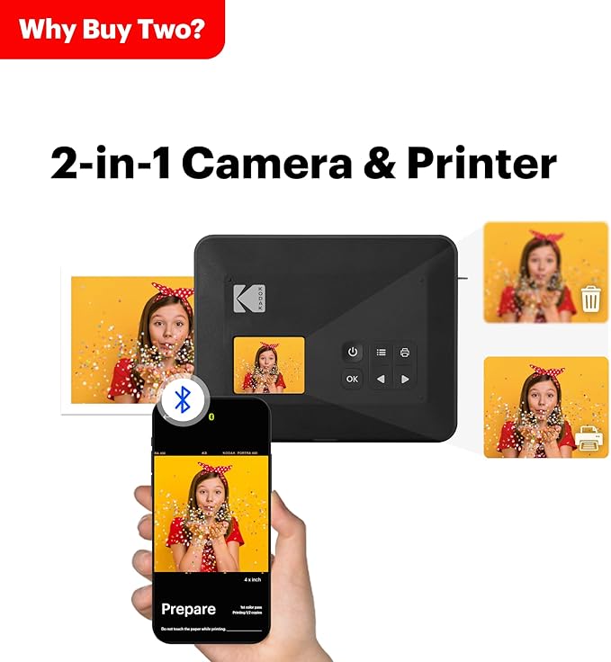 KODAK Mini Shot 3 Retro 4PASS 2-in-1 Instant Digital Camera and Photo Printer (3x3 inches) Initial 8 Sheets + 30 Sheets Cartridge Bundle, Yellow (NOT Zink)
