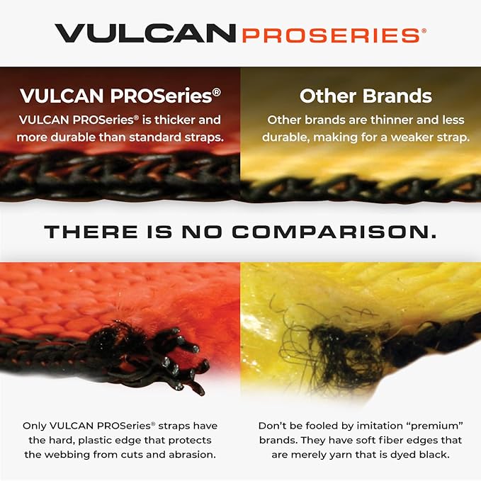 VULCAN Car Tie Down with Flat Hooks - Lasso Style - 2 Inch x 96 Inch - 4 Pack - PROSeries - 3,300 Pound Safe Working Load