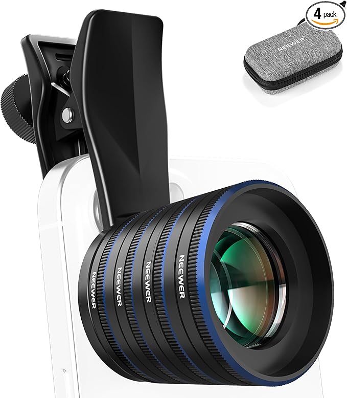 NEEWER Phone Macro Lens Kit, 4 Pcs Stackable Magnetic Closeup Lens Attachment Set with 17mm Threaded Clamp, Clip On Photography Accessories Compatible with iPhone Android Samsung, LS-87