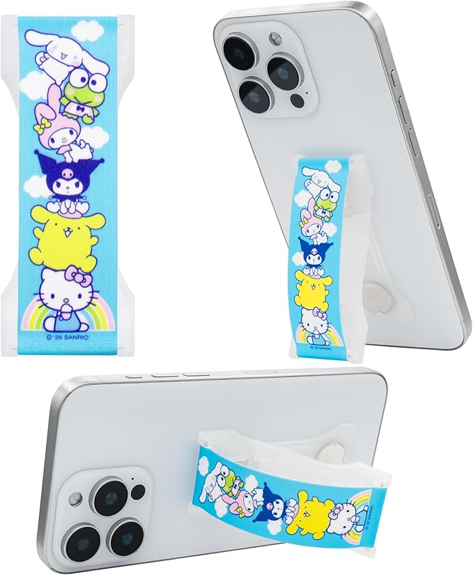 Hello Kitty and Friends Stack on Clear Base - Magnetic Phone Grip with Kickstand – Silicone Phone Strap for Smartphones & Tablets
