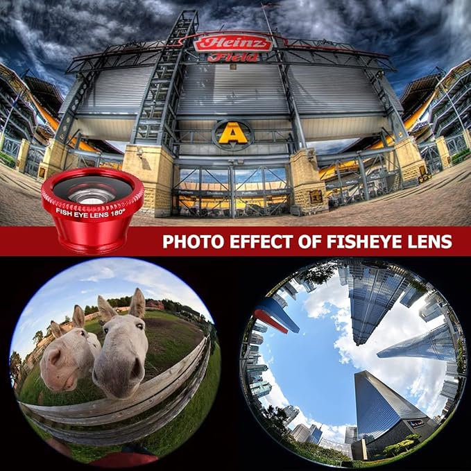 3 in 1 Phone Camera Lens Kit Camera Lens with Clip Fisheye Lens Wide Angle Lens and Macro Lens for Smartphones iPhone, Andorid (Red)