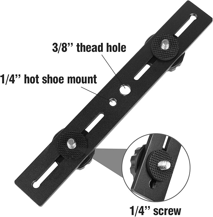 Dual Camera Mount Flash Extension Bar, ChromLives 8"/20.3cm Tripod Bracket Mount, 1/4'' Dual Hot Shoe Mount for Camera Compatible with LED Light, DSLR Camera, Tripod and More