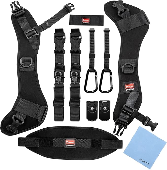 ztowoto Camera Strap Double Shoulder Camera Strap Harness Quick Release Adjustable Dual Camera Tether Strap with Safety Tether and Lens Cleaning Cloth for DSLR SLR Camera