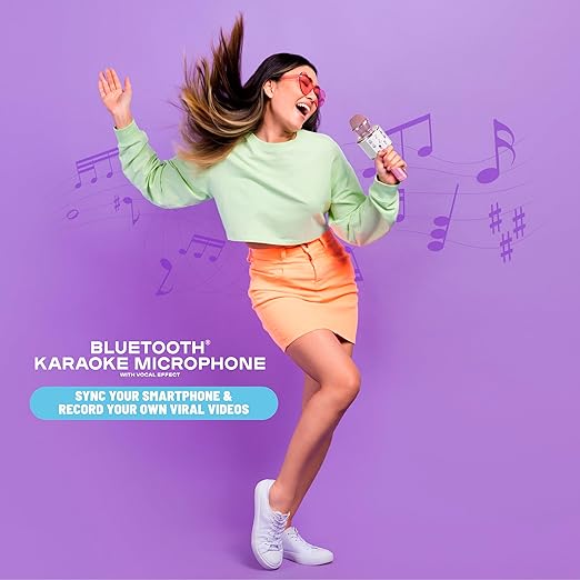 Claire's Bluetooth Karaoke Microphone for Kids, Wireless Mic with Voice Effects, Echo, USB-C Charging, Volume Controls & TF Card Slot, Portable & Durable Toy for Singing, Parties & Gifts, Ages 6+