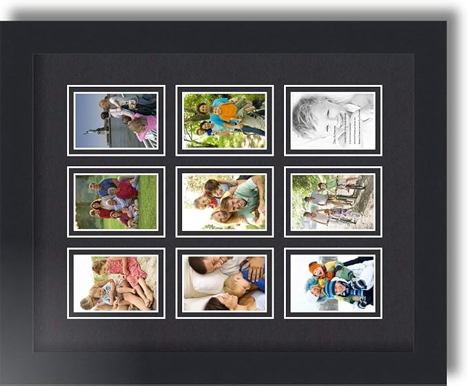 Art to Frames Double-Multimat-78-89/89-FRBW26079 Collage Photo Frame Double Mat with 9-2x3 Openings and Satin Black Frame
