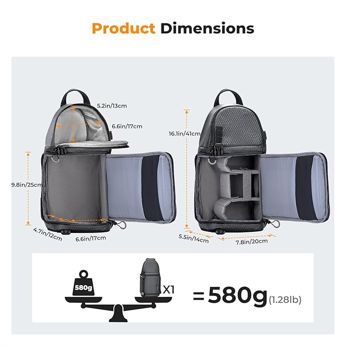 K&F CONCEPT Camera Sling Bag Crossbody Bag Camera Shoulder Backpack DSLR/SLR/Mirrorless Photography Bags Compatible with Canon/Nikon/Sony/Fuji/Gopro/DJI