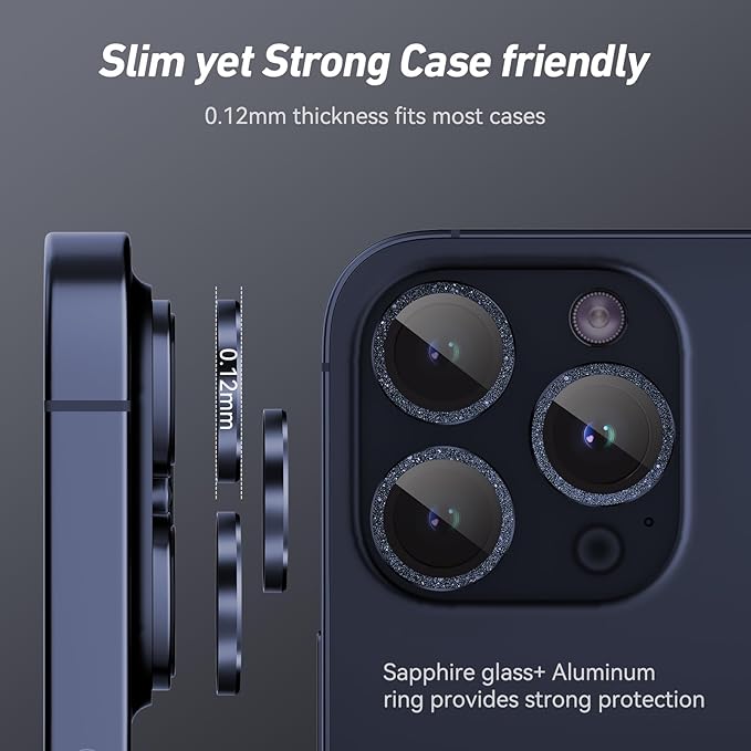 Jeluse Camera Lens Protector for iPhone 17 Pro Max/17 Pro/16 Pro Max/16 Pro/15 Pro Max/15 Pro/14 Pro Max/14 Pro, 9H Tempered Glass Screen Protector Cover Alignment Kit Metal Individual Ring