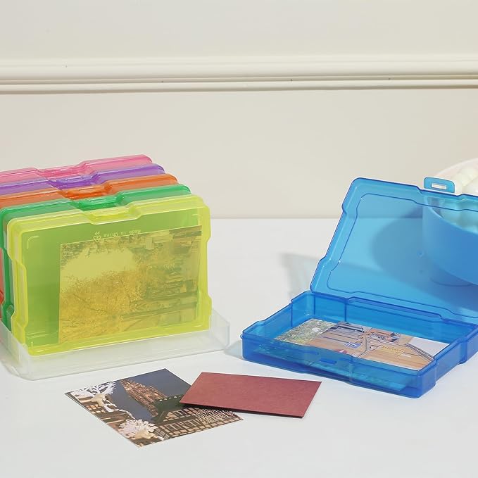novelinks 6 Pack 4”x6” Photo Storage Boxes – Multi-Colored Plastic Organizer Cases with Lids – Picture Storage Containers for Photos, Crafts, Cards & Scrapbooking (Color 1Pack)