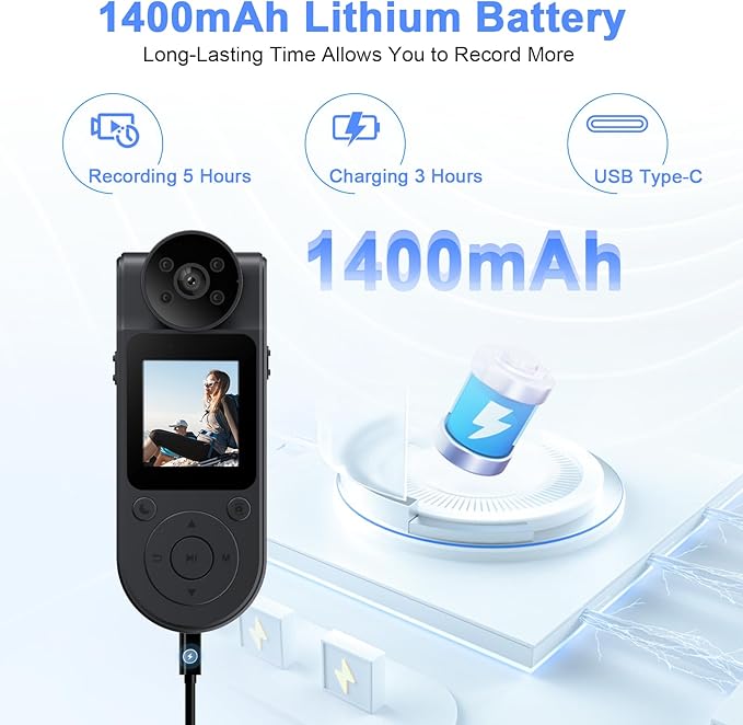 Tkiplay Mini Body Cameras with Audio and Video Recording, Portable Personal Body Cam, HD 1080P Bodycam, Small Personal POV Vlogging Body Camera, Wearable Clip on Camera for Shirt with Night Vision