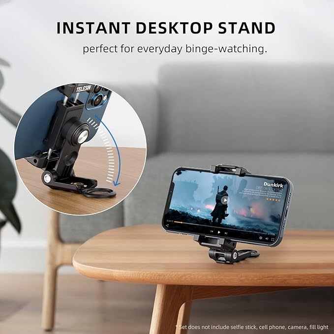 TELESIN Phone Tripod Mount Holder Adapter Clip, Adjustable Cell Phone Stand Holder with Cold Shoe, Phone Clamp Video Recording Rig Bracket for iPhone 15 14 13 12 11 Android Samsung Galaxy Accessories