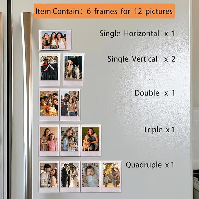 AG-UNICORN Magnetic 2x3 Picture Frames For Fujifilm Instax Mini Film, Cute Clear Acrylic Tiny Small 2 by 3 Inch Collage Photo Display Bulk Set For Refrigerator (For 12 pictures, Clear, 2X3)