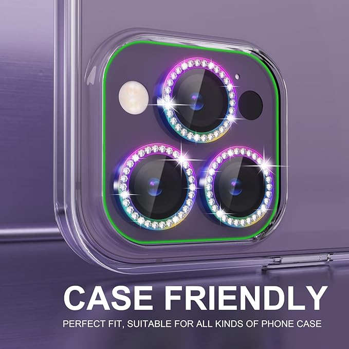Choiche Compatible for iPhone 14 Pro/iPhone 14 Pro Max Camera Lens Protector Bling, 9H Tempered Glass Camera Cover Screen Protector Metal Ring Decoration Accessories (Diamond-Colorful)