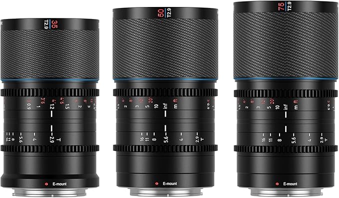 SIRUI Saturn 35mm, 50mm, 75mm T2.9 1.6X Full Frame Carbon Fiber Anamorphic Lens, Cine Lens for E Mount Cameras, Less Than 500g (Blue Flare)