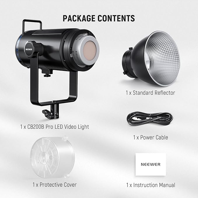 NEEWER 210W COB LED Video Light with 2.4G/APP Control, 2700K-6500K Bi Color Continuous Output Lighting Studio Photography Recording with Bowens Mount, 90000lux/1m, CRI/TLCI97+, GM ±50, CB200B PRO