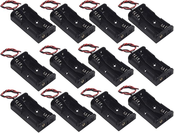 12Pcs 2 x 1.5V AA Battery Holder Case Box, 2 AA Battery Holder with Wire Leads