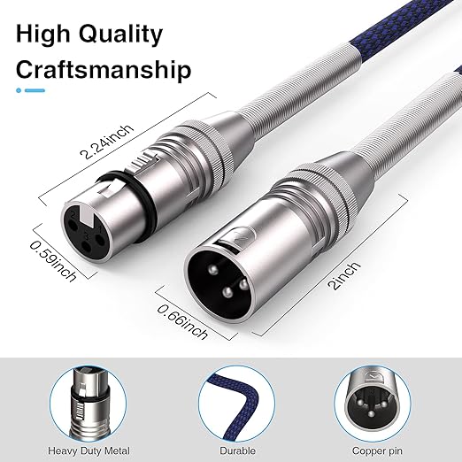 XLR Cable 10ft 2Pack, Multi-Color Heavy Duty Nylon Braided XLR Male to Female, Microphone Cable 3 Pin Balanced XLR Cable Compatible with Speakers, Microphones, Stage Lighting and More
