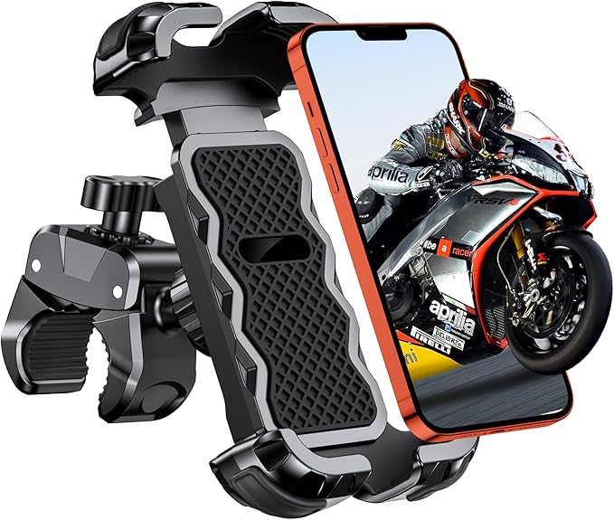 Motorcycle Phone Mount [Secure Grip][Anti-Drop], Upgrade Bike Phone Holder [1s Stable Lock], 360° Rotatable Phone Holder for Mountain Bike/ATV/Scooter, Fits for iPhone/Samsung 4.7-6.7"