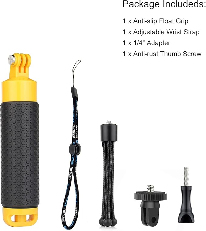 GEPULY Floating Hand Grip with Mini Tripod Stand Waterproof Stick Pole for Insta 360 GoPro Hero 13 12 11 10 9, AKASO DJI Action 6 Handle Mount Accessories for Action Camera Underwater Monopod