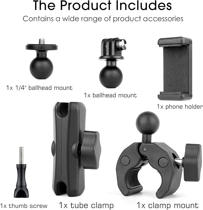 Super Clamp Camera Mount with 360° Ball Head & Phone Holder, Aluminum Magic Arm Camera Clamp Mount for GoPro/Insta360/DJI OSMO/AKASO/DSLR/Smartphone