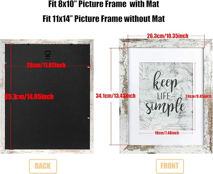 kennethan 11x14 White Picture Frame - Made to Display Pictures 8x10 with Mat or 11x14 Without Mat - Wide Molding - Wall Mounting Display for Home, Office,Gallery,Holiday with Photos, Posters