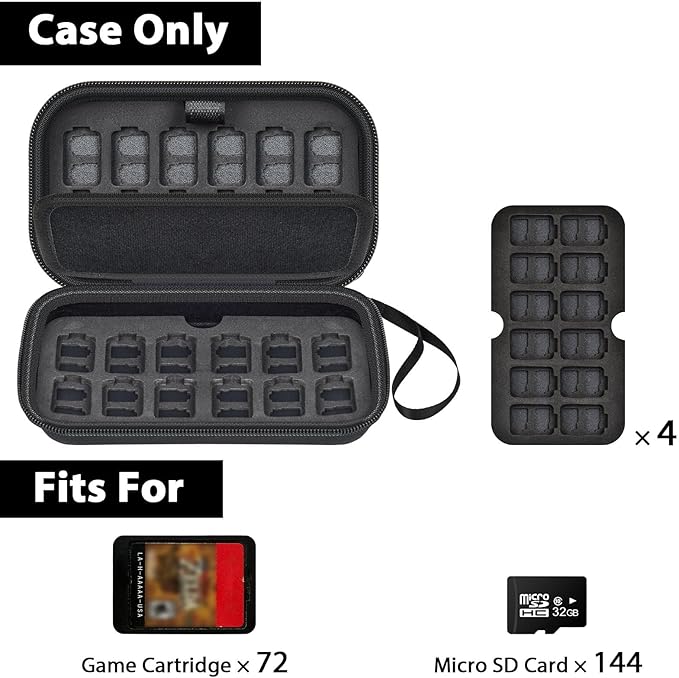 Game Card Case for Nintendo for Switch - 72 Cards & 144 Micro SD SDXC SDHC TF Slots, Protective Storage for Switch/for OLED Lite, Shockproof Hard Shell Family Gamers Travel Home Organizer, Box Only