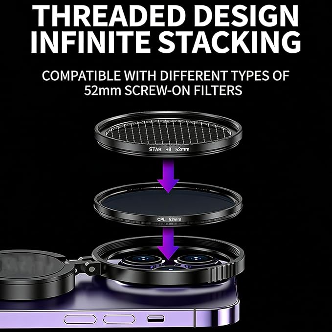 Anti-Glare Magnetic Phone Filter, Polarizing Lens for iPhone, Professional 52mm Polarizing Filter for iPhone Compatible, Reduces Reflections Enhances Colors (1Pc)