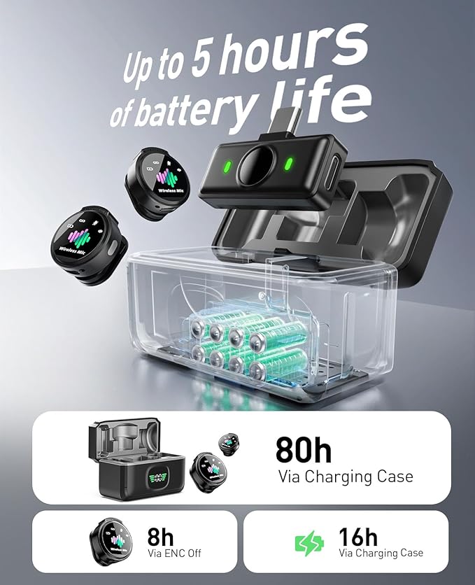 Wireless Lavalier Microphone for iPhone: Mini Microphones for Android Equipment - Noise Reduction Lapel Mic for Professional Recording - 80h Battery Life - 48KHz Studio Sound