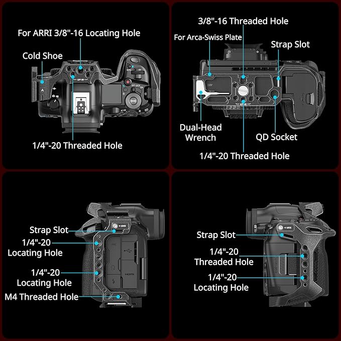 SMALLRIG Black Mamba Camera Cage for Canon R5 Mark II, Aluminum Alloy Camera Rig with Cold Shoe, 1/4''-20 & 3/8''-16 Threaded Holes, Built-in Quick Release Plate for Arca-Type - 4975