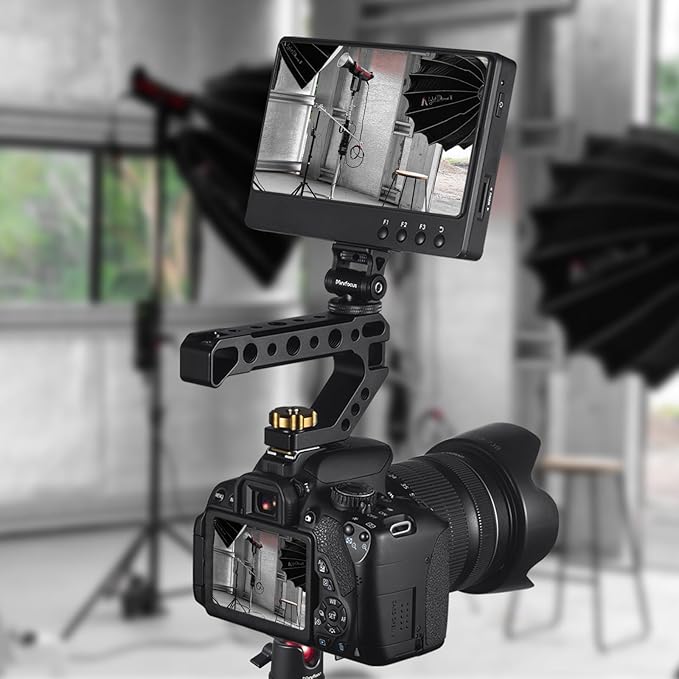 Top Handle with Cold Shoe Mount, Lightweight Handle Grip for Camera Cage, Universal Camera Top Handgrip with 4 Cold Shoe and 1/4" & 3/8" Holes for Camera Cage, Microphone, LED Light, Monitor