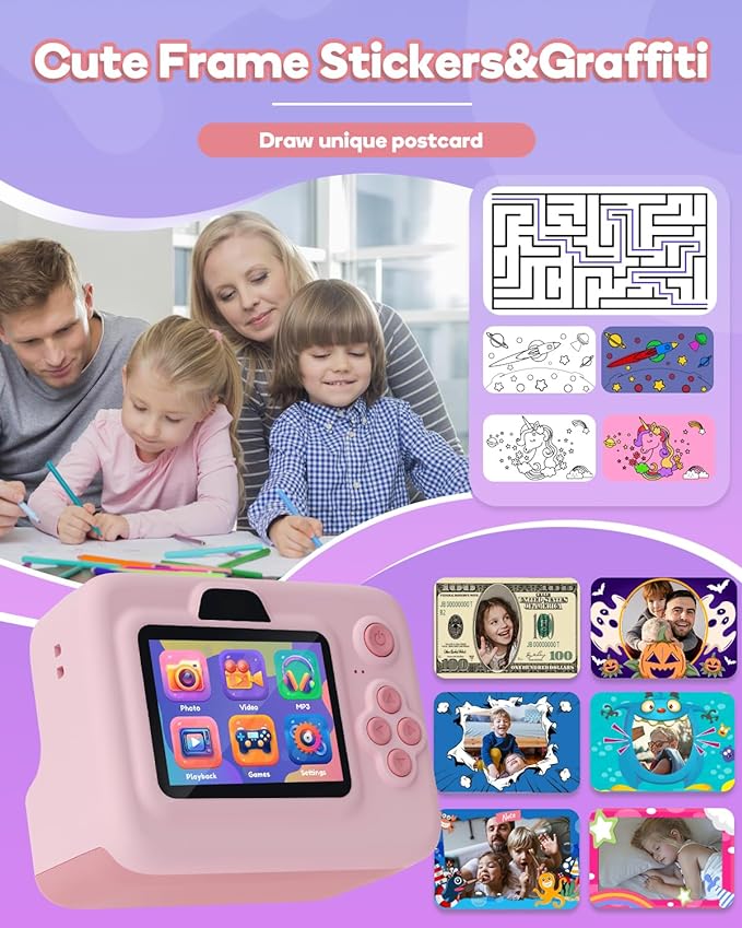 Dylanto Kids Camera Instant Print,1080P Kids Instant Cameras That Print Photos,Christmas Birthday Gifts for Girls Age 3-12,Portable Toy for 3 4 5 6 7 8 9 10 Year Old Girls Boys Pink