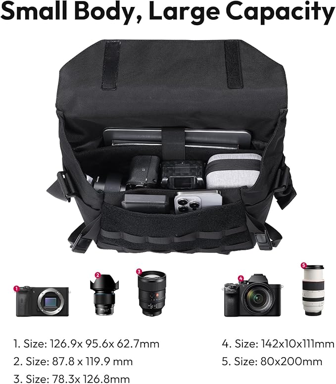 ULANZI Sling Camera Case with Tripod Holder, Small Compact Camera Tactical Shoulder Bags for DSLR/SLR/Mirrorless Cameras, Water-Resistant Crossbody Bag Women Men, Black BC08
