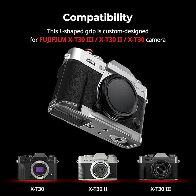 SMALLRIG X-T30 III/X-T30 II/X-T30 L-Shape Grip for FUJIFILM Camera, Built-in Quick Release Plate for Arca, 1/4"-20 Holes, Lightweight Ergonomic Silicone Handgrip,Shutter Button (Silver) - 5664