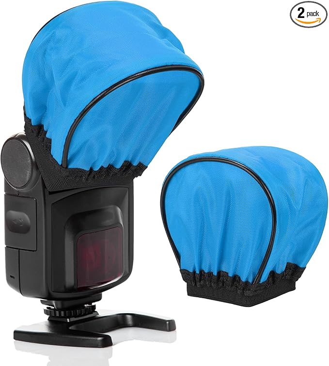 PATIKIL 3.7" x 3.5" Soft Mini Flash Diffuser Cap, 2 Pack Universal Elastic Flash Diffuser Cover for DSLR Camera Flashlight, Blue